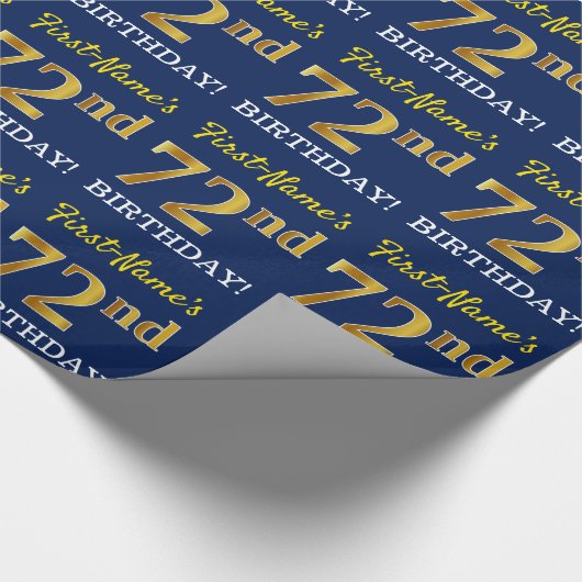 Blauw, imitatie Gold look "72e BIRTHDAY" Cadeaupapier (Hoek)
