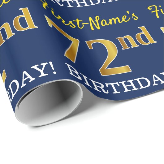 Blauw, imitatie Gold look "72e BIRTHDAY" Cadeaupapier (Rol Hoek)