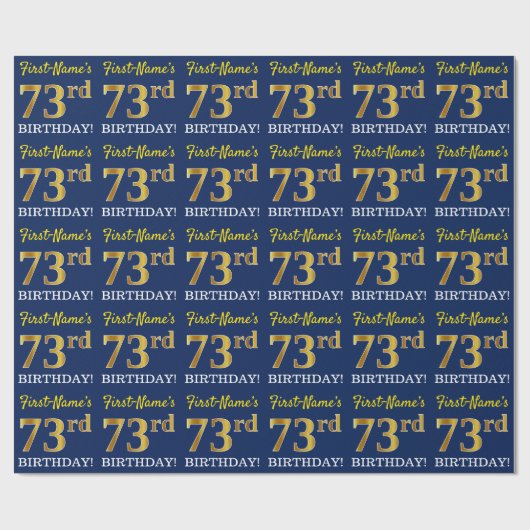 Blauw, imitatie Gold look "73e BIRTHDAY" Cadeaupapier (Vlak)