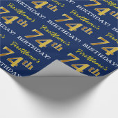 Blauw, imitatie Gold look "74e BIRTHDAY" Cadeaupapier (Hoek)