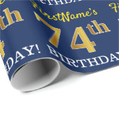 Blauw, imitatie Gold look "74e BIRTHDAY" Cadeaupapier (Rol Hoek)