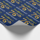 Blauw, imitatie Gold look "76e BIRTHDAY" Cadeaupapier (Hoek)