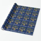 Blauw, imitatie Gold look "76e BIRTHDAY" Cadeaupapier (Uitgerold)