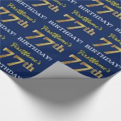Blauw, imitatie Gold look "77th BIRTHDAY" Cadeaupapier (Hoek)
