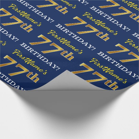 Blauw, imitatie Gold look "77th BIRTHDAY" Cadeaupapier (Hoek)