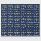Blauw, imitatie Gold look "77th BIRTHDAY" Cadeaupapier (Vlak)
