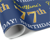 Blauw, imitatie Gold look "77th BIRTHDAY" Cadeaupapier (Rol Hoek)
