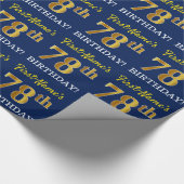 Blauw, imitatie Gold look "78e BIRTHDAY" Cadeaupapier (Hoek)