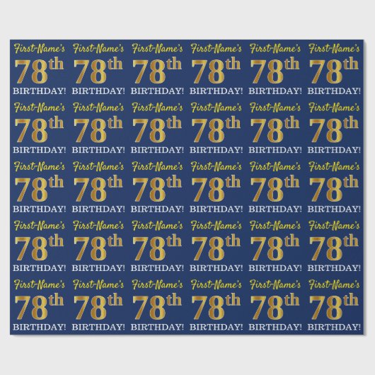 Blauw, imitatie Gold look "78e BIRTHDAY" Cadeaupapier (Vlak)