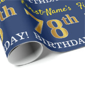 Blauw, imitatie Gold look "78e BIRTHDAY" Cadeaupapier (Rol Hoek)