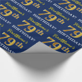 Blauw, imitatie Gold look "79th BIRTHDAY" Cadeaupapier (Hoek)