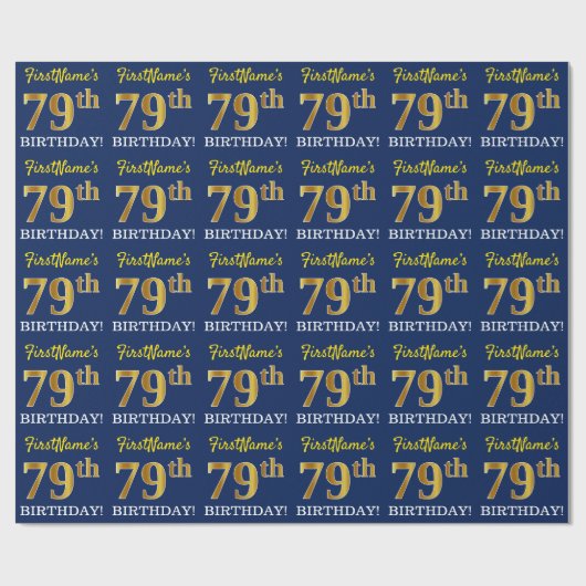 Blauw, imitatie Gold look "79th BIRTHDAY" Cadeaupapier (Vlak)