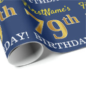 Blauw, imitatie Gold look "79th BIRTHDAY" Cadeaupapier (Rol Hoek)