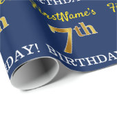 Blauw, imitatie Gold look "7e BIRTHDAY" Cadeaupapier (Rol Hoek)