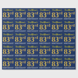 Blauw, imitatie Gold look "83e BIRTHDAY" Cadeaupapier