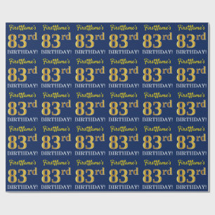 Blauw, imitatie Gold look "83e BIRTHDAY" Cadeaupapier