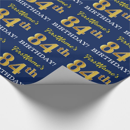 Blauw, imitatie Gold look "84th BIRTHDAY" Cadeaupapier (Hoek)