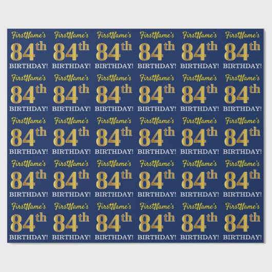 Blauw, imitatie Gold look "84th BIRTHDAY" Cadeaupapier (Vlak)