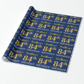 Blauw, imitatie Gold look "84th BIRTHDAY" Cadeaupapier (Uitgerold)