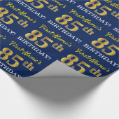 Blauw, imitatie Gold look "85th BIRTHDAY" Cadeaupapier (Hoek)