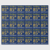 Blauw, imitatie Gold look "85th BIRTHDAY" Cadeaupapier (Vlak)