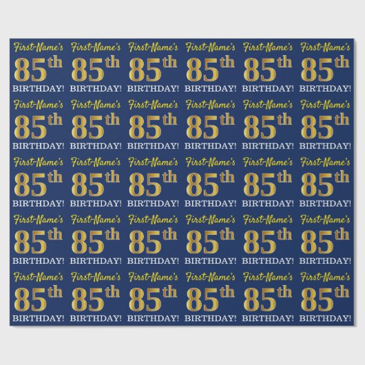 Blauw, imitatie Gold look "85th BIRTHDAY" Cadeaupapier (Vlak)
