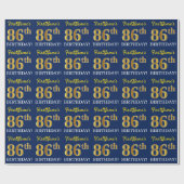 Blauw, imitatie Gold look "86th BIRTHDAY" Cadeaupapier (Vlak)