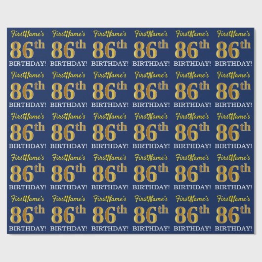 Blauw, imitatie Gold look "86th BIRTHDAY" Cadeaupapier (Vlak)