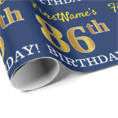 Blauw, imitatie Gold look "86th BIRTHDAY" Cadeaupapier (Rol Hoek)