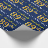 Blauw, imitatie Gold look "89th BIRTHDAY" Cadeaupapier (Hoek)