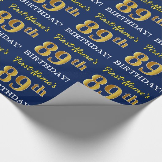 Blauw, imitatie Gold look "89th BIRTHDAY" Cadeaupapier (Hoek)