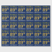 Blauw, imitatie Gold look "89th BIRTHDAY" Cadeaupapier (Vlak)