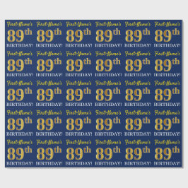 Blauw, imitatie Gold look "89th BIRTHDAY" Cadeaupapier
