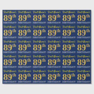 Blauw, imitatie Gold look "89th BIRTHDAY" Cadeaupapier