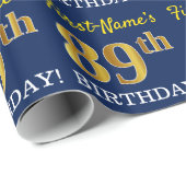 Blauw, imitatie Gold look "89th BIRTHDAY" Cadeaupapier (Rol Hoek)