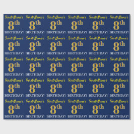 Blauw, imitatie Gold look "8e BIRTHDAY" Cadeaupapier