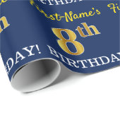 Blauw, imitatie Gold look "8e BIRTHDAY" Cadeaupapier (Rol Hoek)