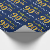 Blauw, imitatie Gold look "90th BIRTHDAY" Cadeaupapier (Hoek)