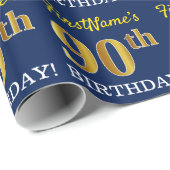 Blauw, imitatie Gold look "90th BIRTHDAY" Cadeaupapier (Rol Hoek)