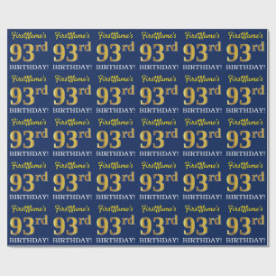 Blauw, imitatie Gold look "93rd BIRTHDAY" Cadeaupapier
