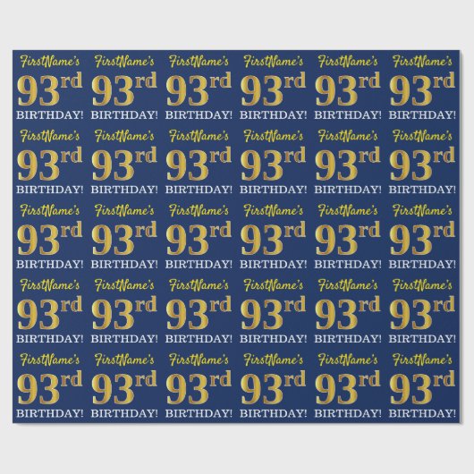 Blauw, imitatie Gold look "93rd BIRTHDAY" Cadeaupapier (Vlak)
