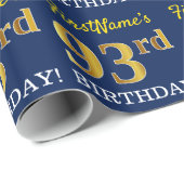 Blauw, imitatie Gold look "93rd BIRTHDAY" Cadeaupapier (Rol Hoek)
