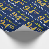 Blauw, imitatie Gold look "94th BIRTHDAY" Cadeaupapier (Hoek)