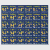 Blauw, imitatie Gold look "94th BIRTHDAY" Cadeaupapier (Vlak)