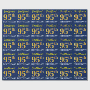Blauw, imitatie Gold look "95th BIRTHDAY" Cadeaupapier