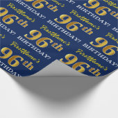 Blauw, imitatie Gold look "96th BIRTHDAY" Cadeaupapier (Hoek)