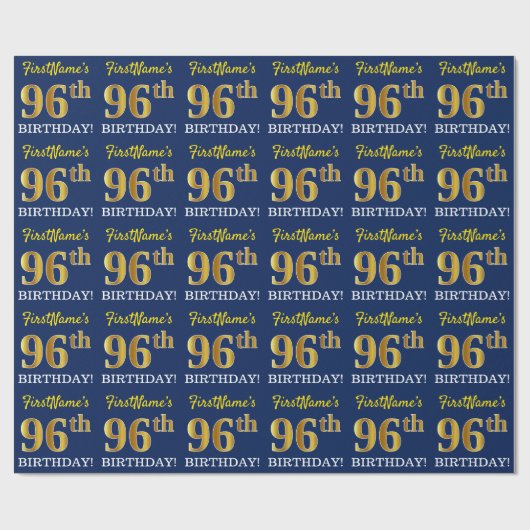 Blauw, imitatie Gold look "96th BIRTHDAY" Cadeaupapier (Vlak)