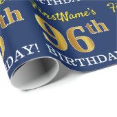 Blauw, imitatie Gold look "96th BIRTHDAY" Cadeaupapier (Rol Hoek)