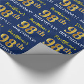 Blauw, imitatie Gold look "98th BIRTHDAY" Cadeaupapier (Hoek)