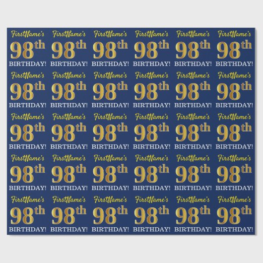 Blauw, imitatie Gold look "98th BIRTHDAY" Cadeaupapier (Vlak)